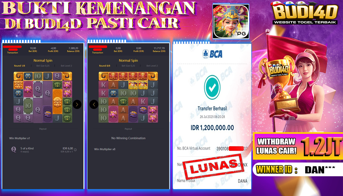BUDI4D JACKPOT USERID : DAN*** SLOT PGSOFT TREASURES OF AZTEC Rp.1.200.000,- LUNAS